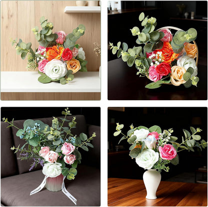 Fake Plants, 20Pcs Eucalyptus Stems Artificial Flowers, Fake Eucalyptus Leaves Stems, Plastic Grey Green Touch Leaf Branches for Home Office Flowers Bouquet Centerpiece Wedding Decoration