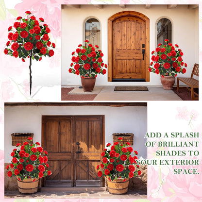Lunmon 2 Pack 3ft Artificial Camellia Plants Tree 36" Faux Camellia Flower with Spike UV Resistant Realistic Fake Floral Blooming Bush for Indoor Outdoor Front Door Porch Backyard Garden, Purple