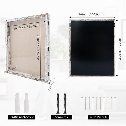 GraduationMall 13x16 Wood Shadow Box Frame Glass Door Display Case with Linen Back and 6 Stick Pins,1.5 inches Interior Depth,Ideal for Memorabilia Pictures Flowers Medals Tickets Rustic White