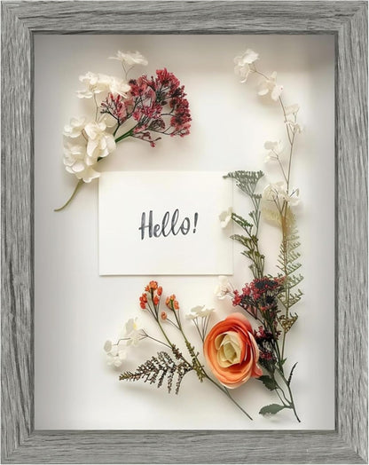 FrameWorks 11” x 14” Dark Oak Wooden Shadow Box Frame – Display Case with Soft Felt Back, Memory Box with Tempered Glass, Display Box with Elegant White Ball Push Pins, Wooden Flower Box