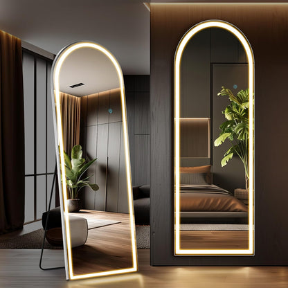 OLIXIS Black Arched Full Length Mirror 60"x16" for Bedroom, Full Body Mirror with Stand, Hanging or Leaning for Wall, Aluminum Alloy Thin Frame Floor Standing for Living Room