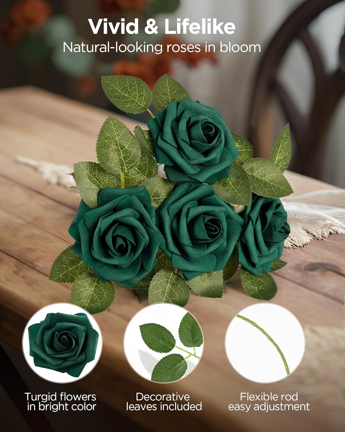 InnoGear Artificial Flowers, 50 Pcs Dark Red Foam Fake Roses Bulk with Stems for Mother's Gift Decoration Celebration DIY Wedding Bouquets Centerpieces Bridal Shower Party Christmas Tree