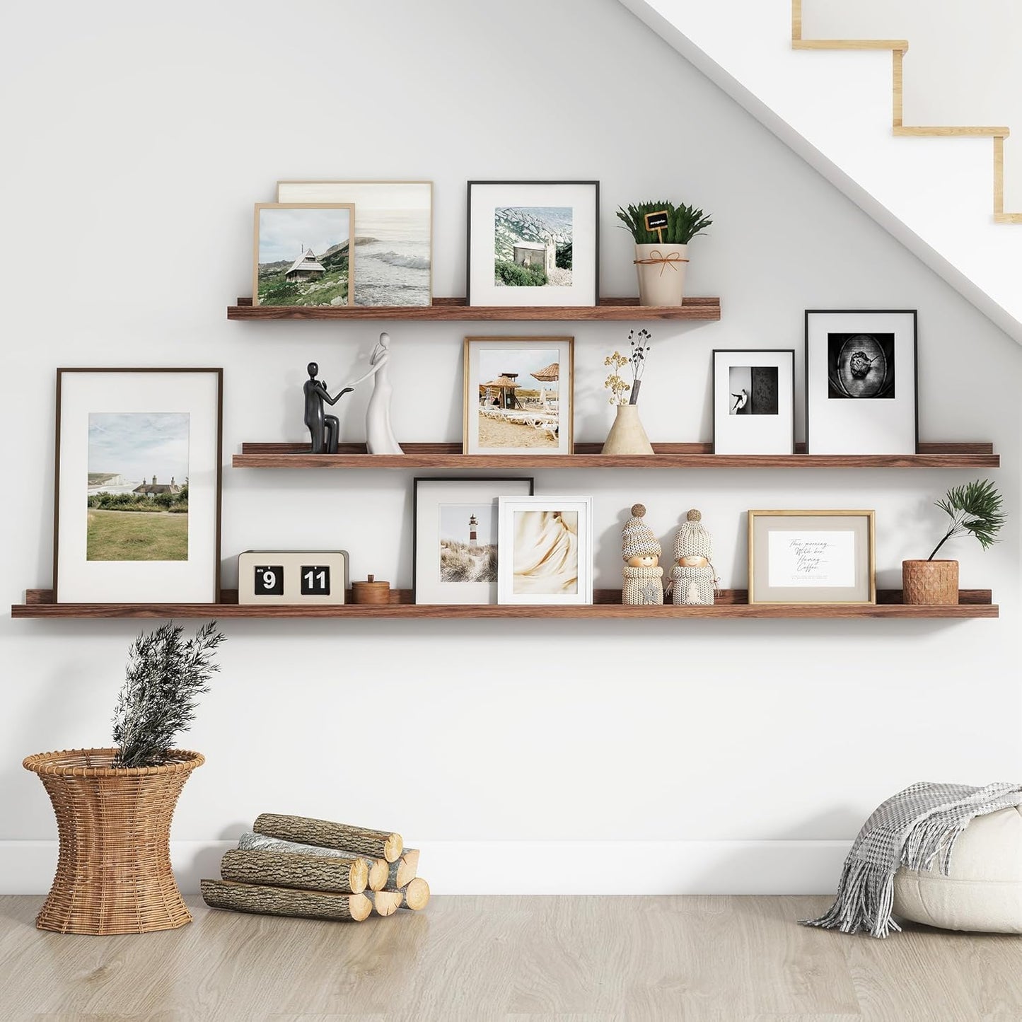 FLYJOE Floating Picture Ledge Shelves for Wall Set of 4, 48 Inch Wall Shelves with Lip Long Large Nursery Book Shelf for Toys Storage Kids Bookshelf Wall Mounted Living Room Bedroom Decor Frames