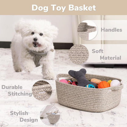 CHICVITA Decorative Gift Basket, Easter Basket for Kids, Woven Rope Storage Baskets with Handles, Nursery Baby Shower Toy Organizer, Grey, 13 x 9.8 x 5 inches