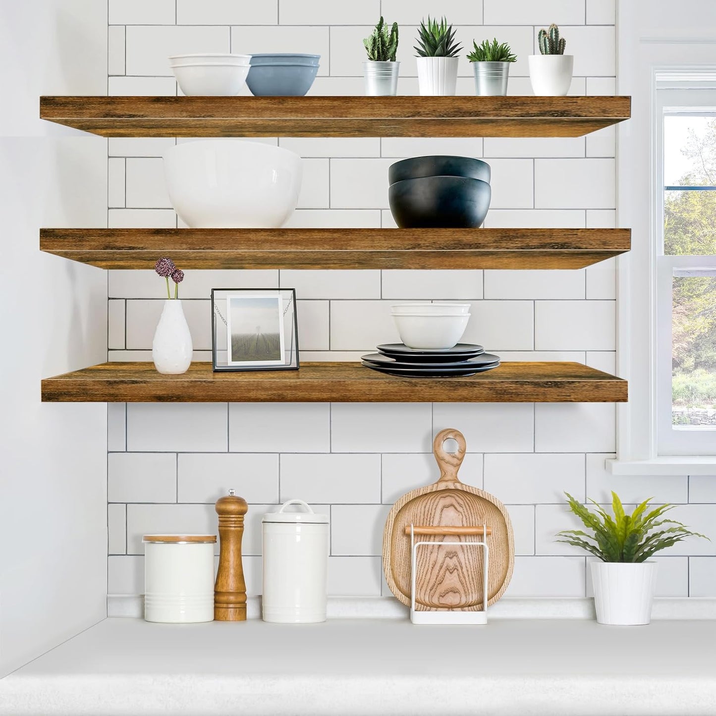 Sorbus Floating Shelves for Wall - 48 Inch Long Bathroom Shelves, Wall Decor for Bedroom, Kitchen, Living Room & Book Storage - Mounted Floating Shelf with Invisible Brackets (Maple Wood, 2 Pack)