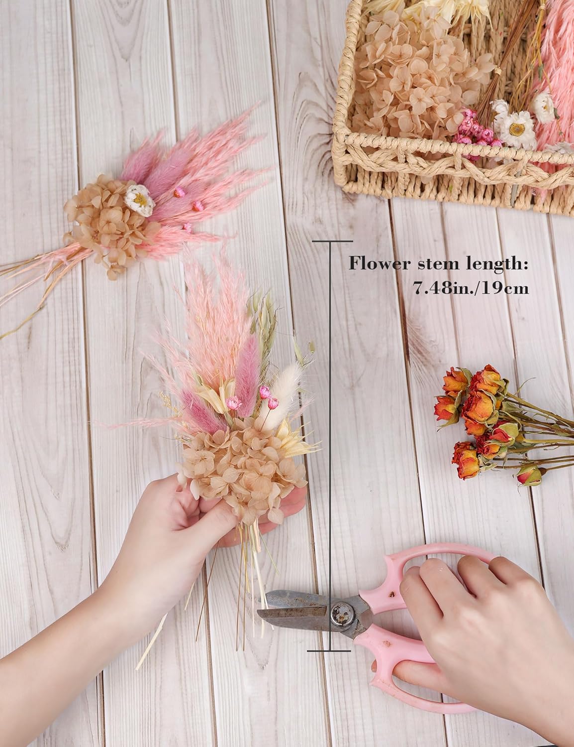 DIY Natural Dried Flower Set, Bulk Dried Flowers for Vase, Dried Flowers with Stems, Dried Roses, Mini Dried Flower Bouquets.(Brown)