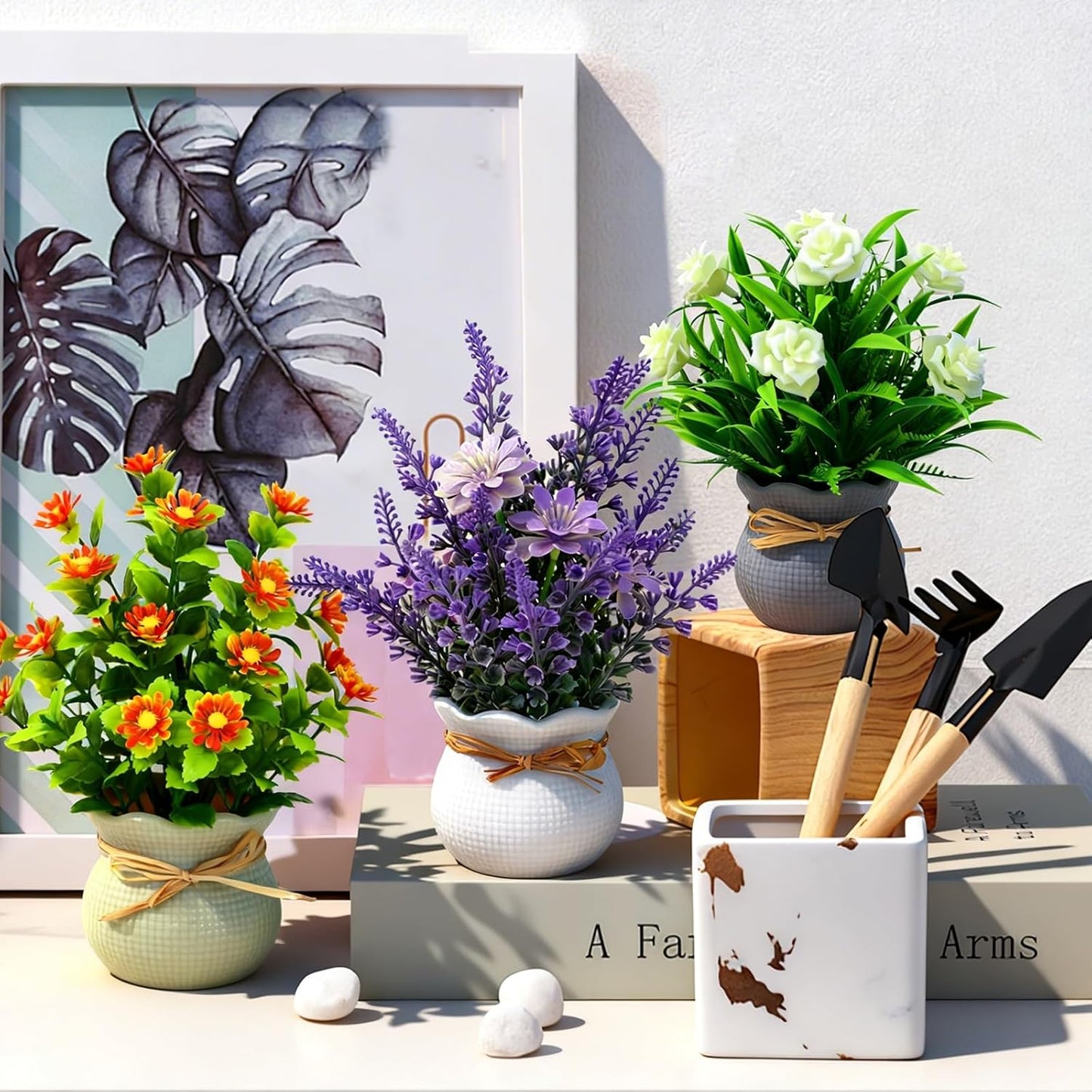 Yoratee 6pcs Artificial Pot Flowers Small Fake Plants Mini Potted Plants for Home Office Tabletop Decoration