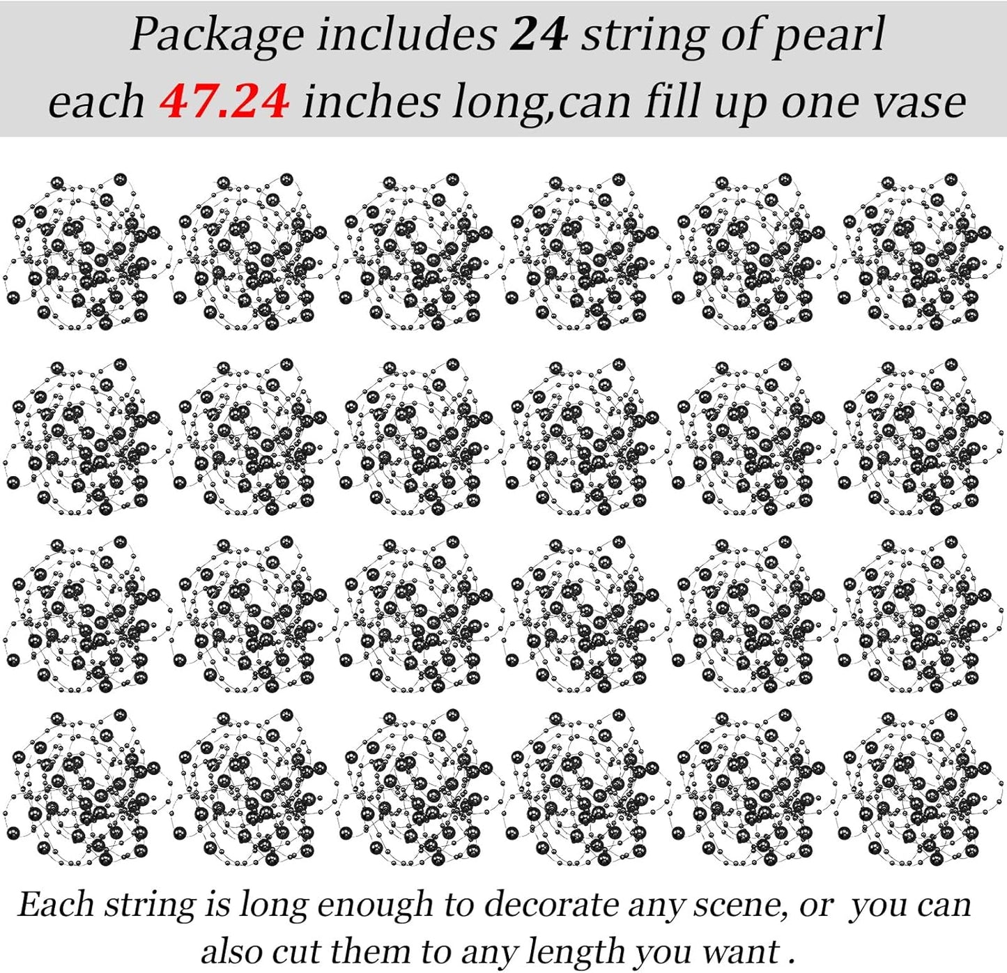 Tondiamo 24 Pcs Artificial Pearl String for Floating Candle Faux Pearls Beads String Garland Centerpiece Decoration for Vases Filler Wedding Spring Holiday Party Decor(Gold)