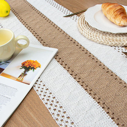 FEXIA Boho Table Runner for Thanksgiving Fall Christmas Home Decor with Tassels 72 Inches Long Pottery barn Furniture Farmhouse Rustic Macrame Burlap Table Decoration for Living Room (12x72 Inches)
