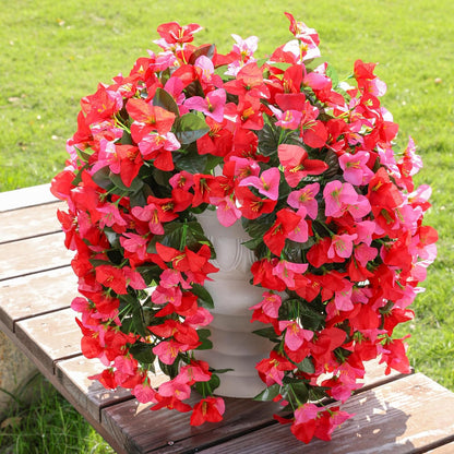 Faux Bougainvillea Artificial Flowers Plants for Outdoor Outside Decoration, 2 PCS Red Fake Flowers UV Resistant Look Real Silk Long Trailing Vines for Front Door Porch Planter Urn Patio Garden Yard