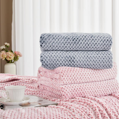 Exclusivo Mezcla Fleece Throw Blanket Extra Large, Super Soft and Warm Blankets for Couch, Sofa and Bed Waffle Textured, Cozy, Fuzzy and Lightweight (Slate Blue, 50x70 Inches)