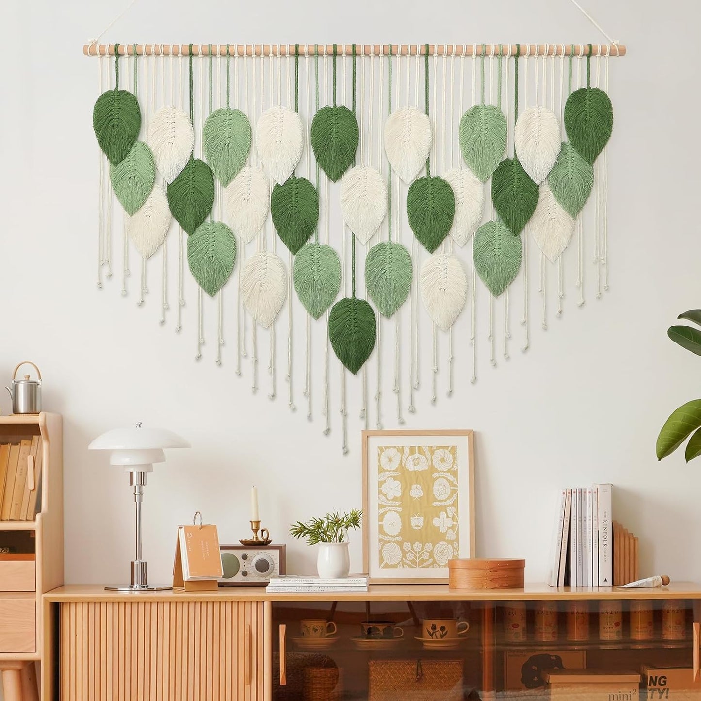 Weldomcor Large Macrame Wall Hanging Boho Home Decor, Handmade Bohemian Woven Leaves Macrame Tapestry Modern Aesthetic Chic Wall Art Decorations for Bedroom Living Room Nursery Office 39" W x 29.5" L
