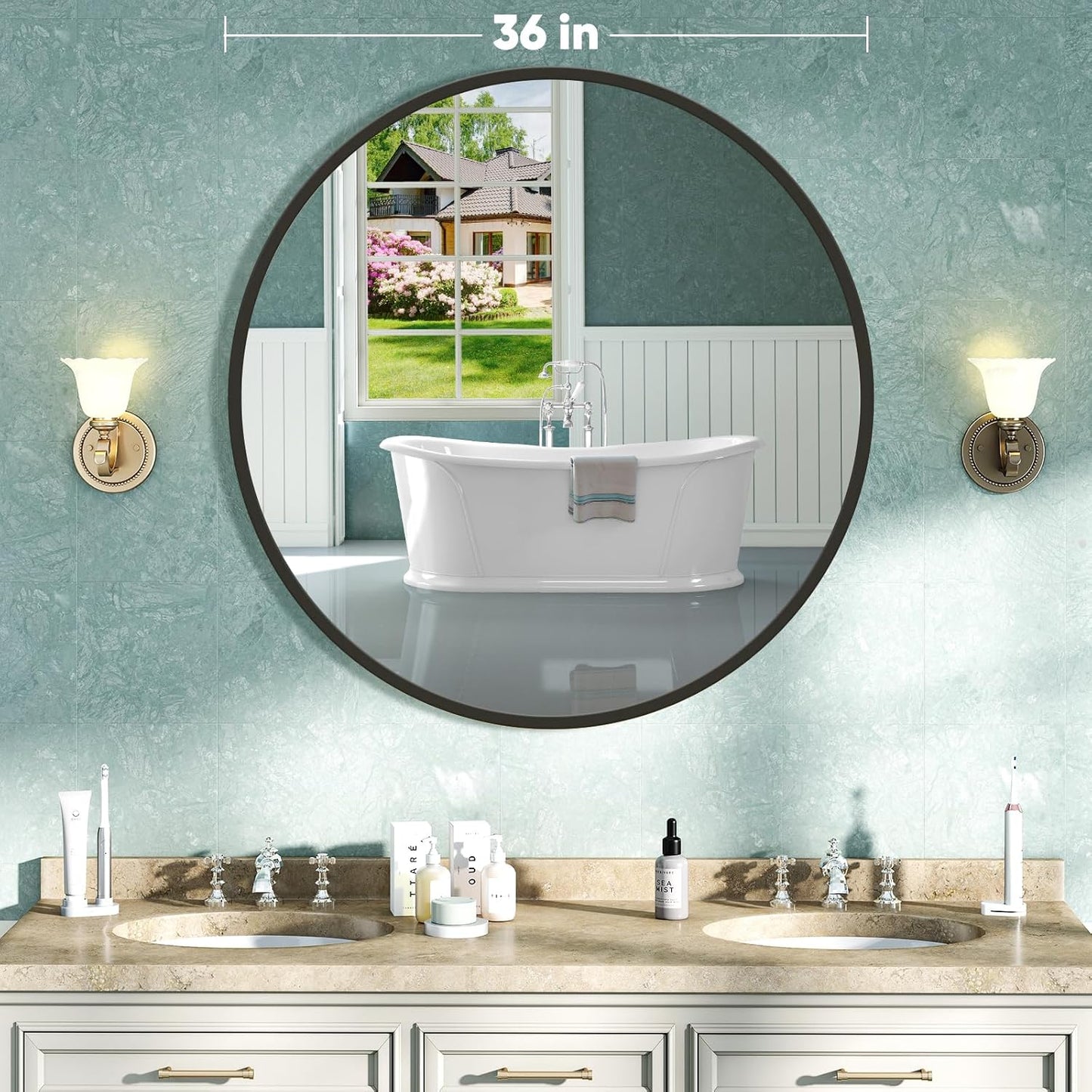 NEWBULIG Gold Round Wall Mirror 36 Inch, Bathroom Mirrors for Over Sink, Wall Decor for Bathroom, Entryway, Bedroom, Vanity