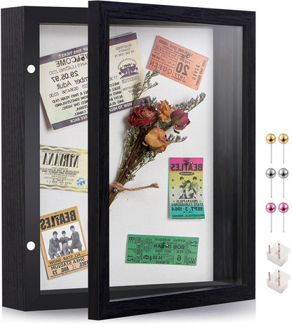 8x10 Deep Shadow Box Picture Frame Display Case with Linen Back and Stand,Real Glass Black Shadow Memory Box Frame 8x10 for Flower Baby Pet Wedding Photo Art Craft Memorial Wall Decor Gift