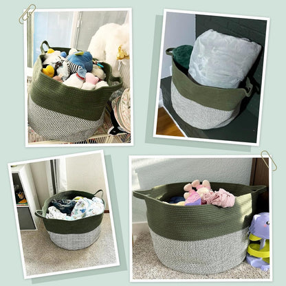 INDRESSME XXXLarge Blanket Basket for Living Room 21.7" x 21.7" x 13.8"-Storage Basket with Handle for Organizing Toy Pillows Woven Cotton Rope Laundry Basket Stuffed Animal Toy Storage for Play Room