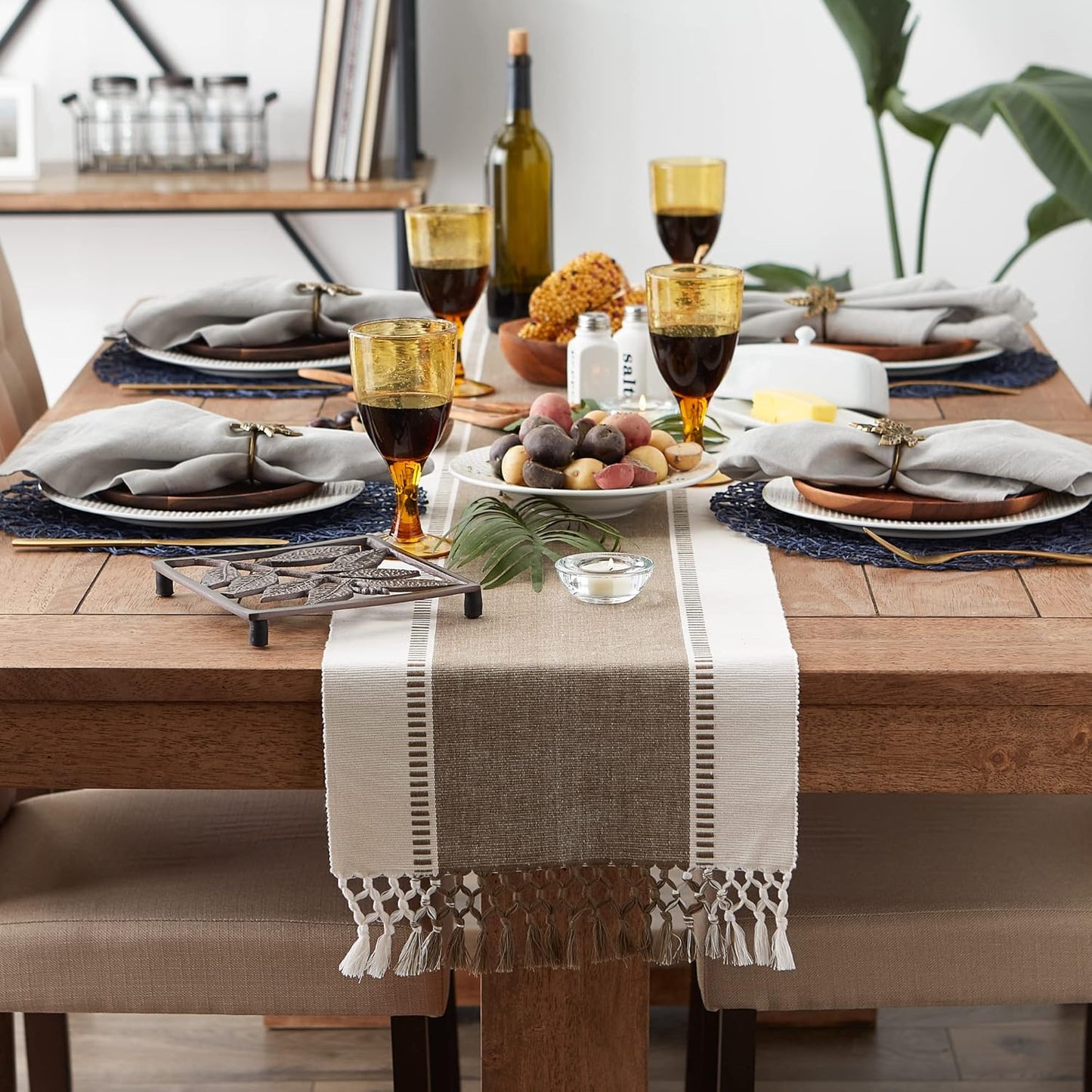 DII Dobby Stripe Woven Table Runner, 13x72-inch, French Blue