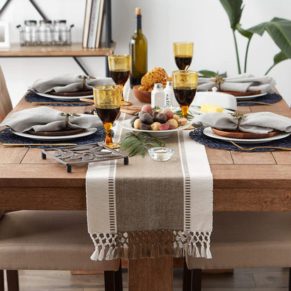 DII Dobby Stripe Woven Table Runner, 13x72-inch, French Blue