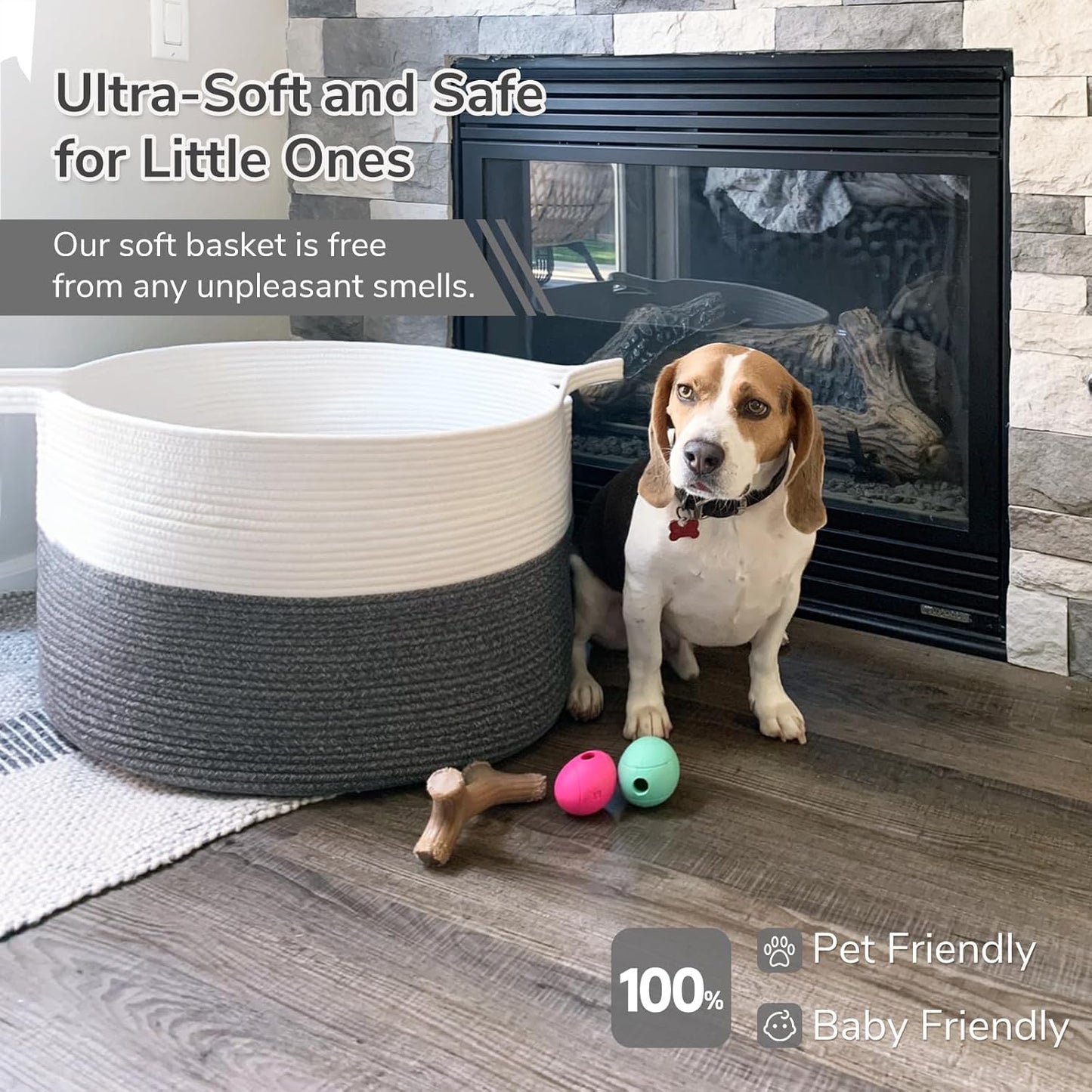 INDRESSME XXXLarge Blanket Basket for Living Room 21.7" x 21.7" x 13.8"-Storage Basket with Handle for Organizing Toy Pillows Woven Cotton Rope Laundry Basket Stuffed Animal Toy Storage for Play Room