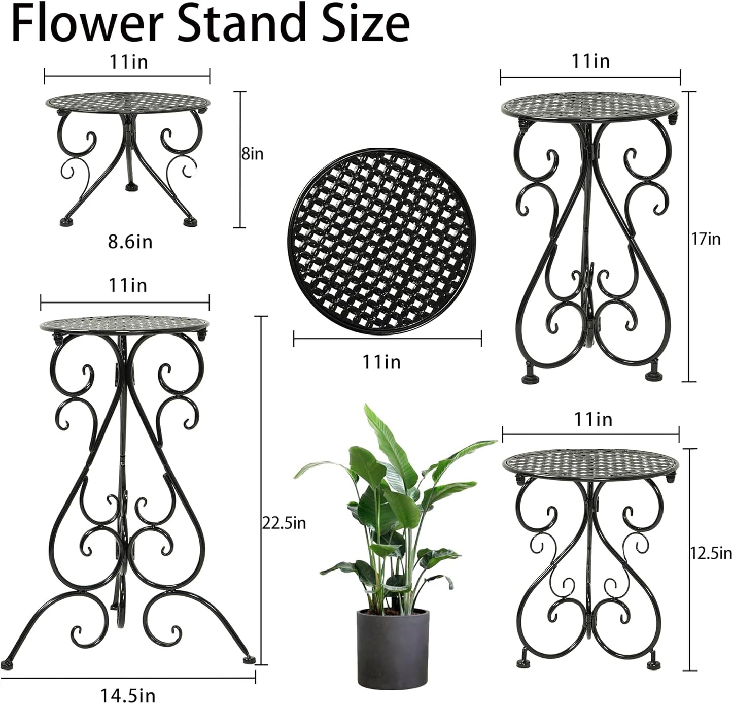 NAKUPE Plant Stand Indoor & Outdoor Flower Pot Stand 17" Tall Metal Plant Table,Single Planter Holder for Patio, Porch, Corner, Garden Decor, Balcony, Black(1 Pack)