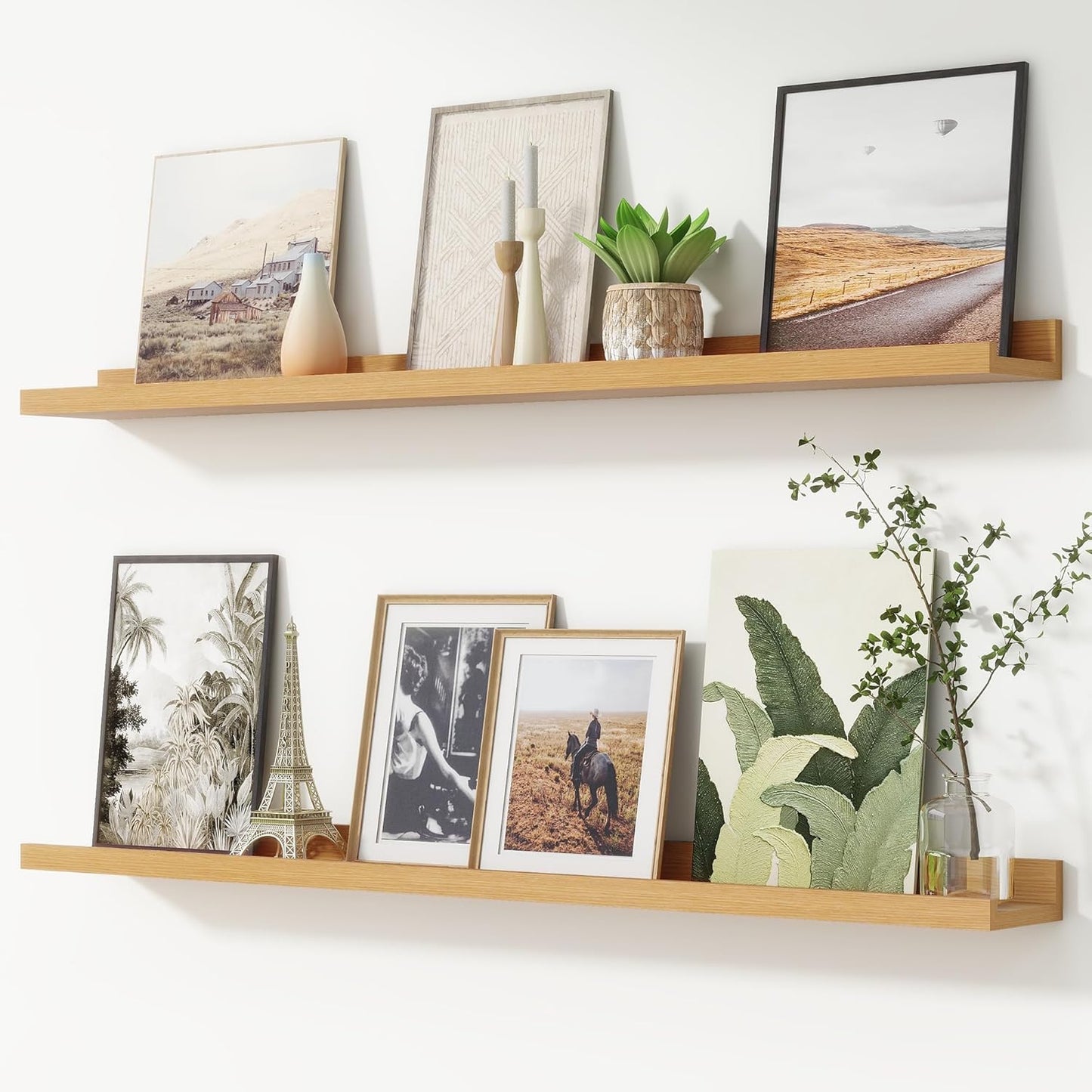FLYJOE Picture Ledge Shelf, Floating Shelves Set of 2, 48 Inches Long Large Nursery Book Shelves for Toys Storage, Kids Bookshelf Wall Mounted for Living Room Bedroom Decor Books Photo Frames, Walnut