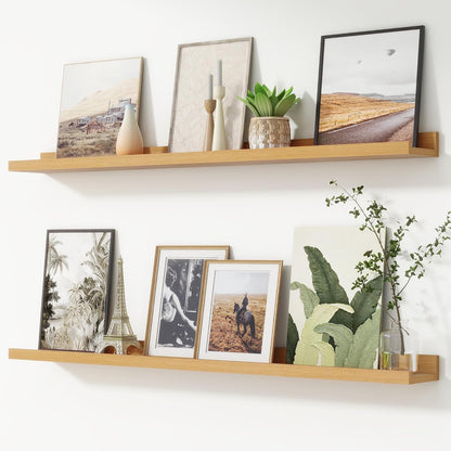 FLYJOE Picture Ledge Shelf, Floating Shelves Set of 2, 48 Inches Long Large Nursery Book Shelves for Toys Storage, Kids Bookshelf Wall Mounted for Living Room Bedroom Decor Books Photo Frames, Walnut
