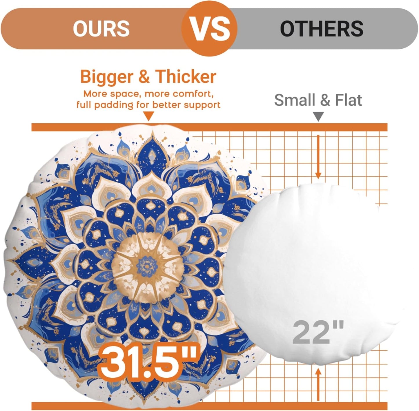 Meditation Cushion Set of 2, 32 Inch Extra Thick Memory Foam Round Floor Pillow with Removable Washable Cover, Bohemian Mandala Yoga Cushion for Adults - Ideal Holiday Decor, Brown