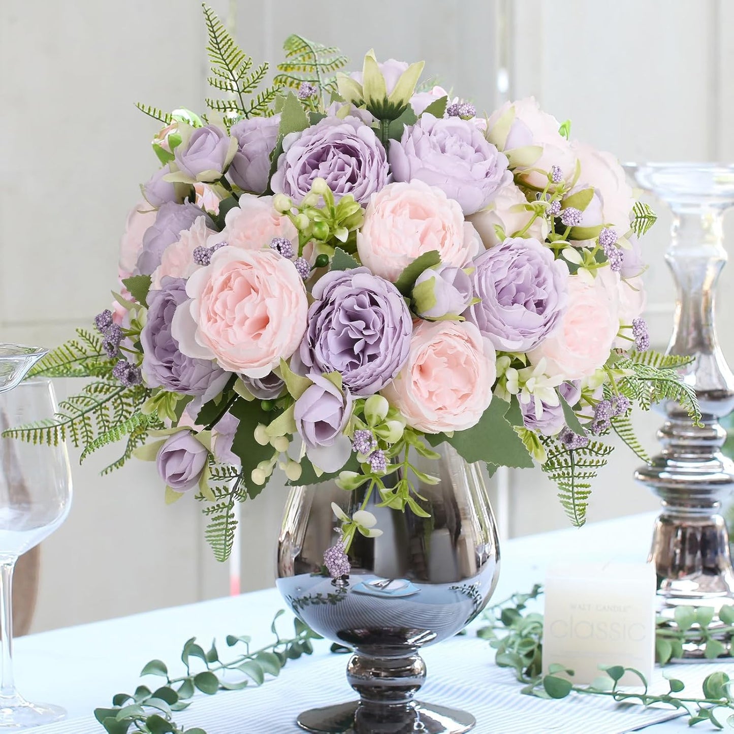 MARTINE MALL 2 Packs Peonies Artificial Flowers, Light Pink Artificial Peonies, Silk Peonies Flowers Fake Peonies Artificial Flowers Peonies Bouquet for Centerpiece Table Wedding Party Home Decor