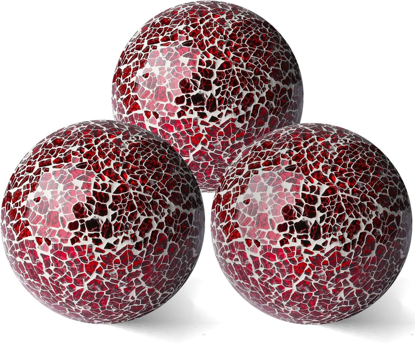 4in Decorative Mosaic Sphere Orbs Set of 3, Glass Balls for Whole Housewares,Wedding/Birthday,Bowls,Vases Dining Table Centerpieces(Silver,Black,Blue)