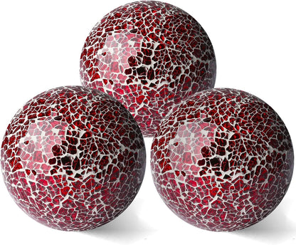 4in Decorative Mosaic Sphere Orbs Set of 3, Glass Balls for Whole Housewares,Wedding/Birthday,Bowls,Vases Dining Table Centerpieces(Silver,Black,Blue)