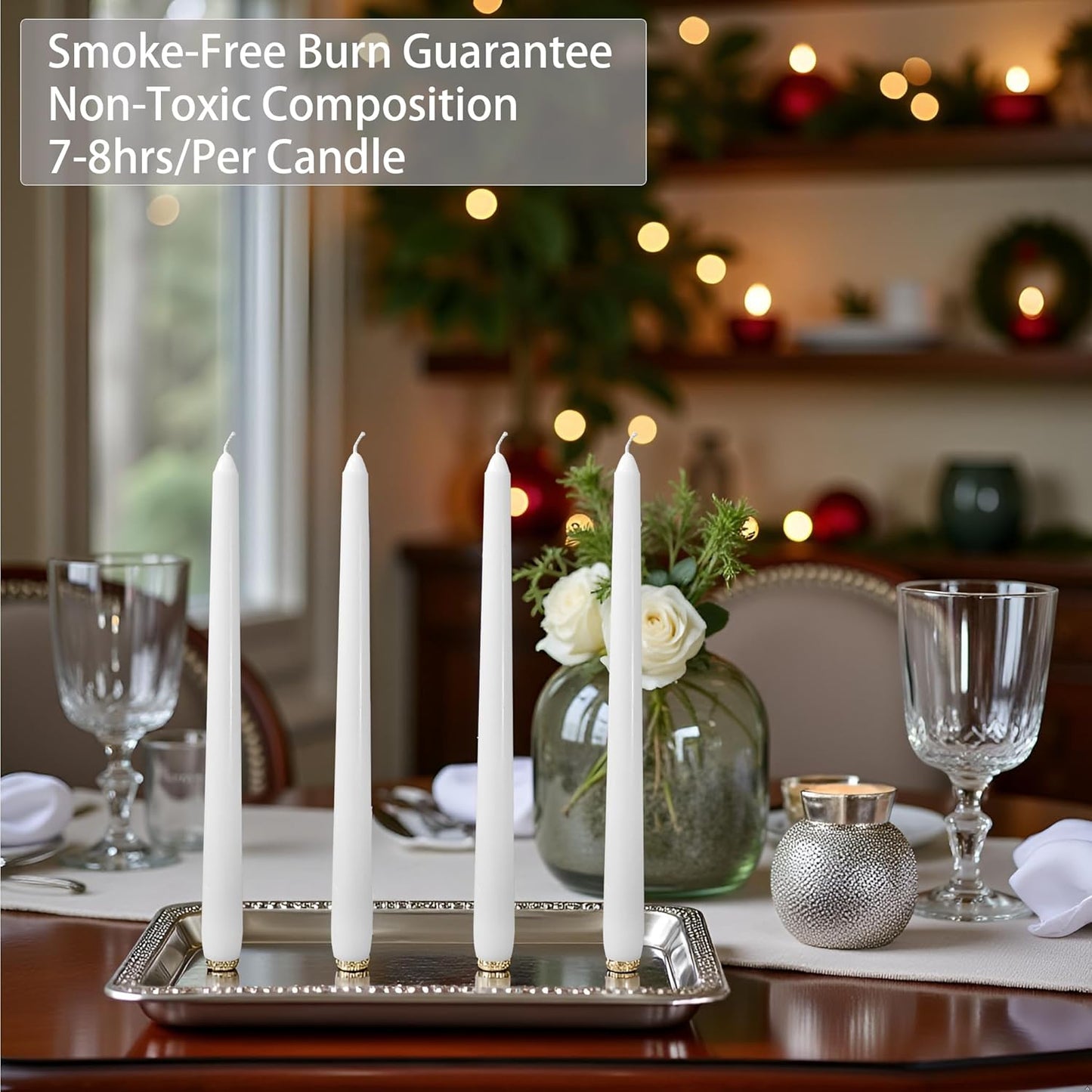 4 Pack White Taper Candles丨Taper Candles 10 Inch Dripless丨Unscented & Smokeless Candlesticks Bulk丨7-8 Hours Long Burning Tall Candles丨Ideal for Christmas Weddings Parties Dinner