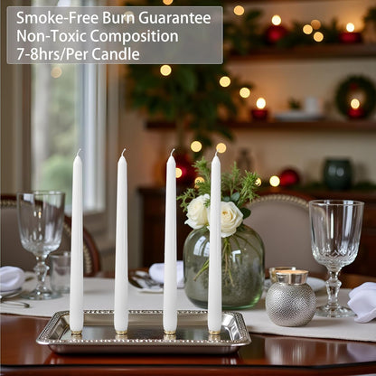 4 Pack White Taper Candles丨Taper Candles 10 Inch Dripless丨Unscented & Smokeless Candlesticks Bulk丨7-8 Hours Long Burning Tall Candles丨Ideal for Christmas Weddings Parties Dinner