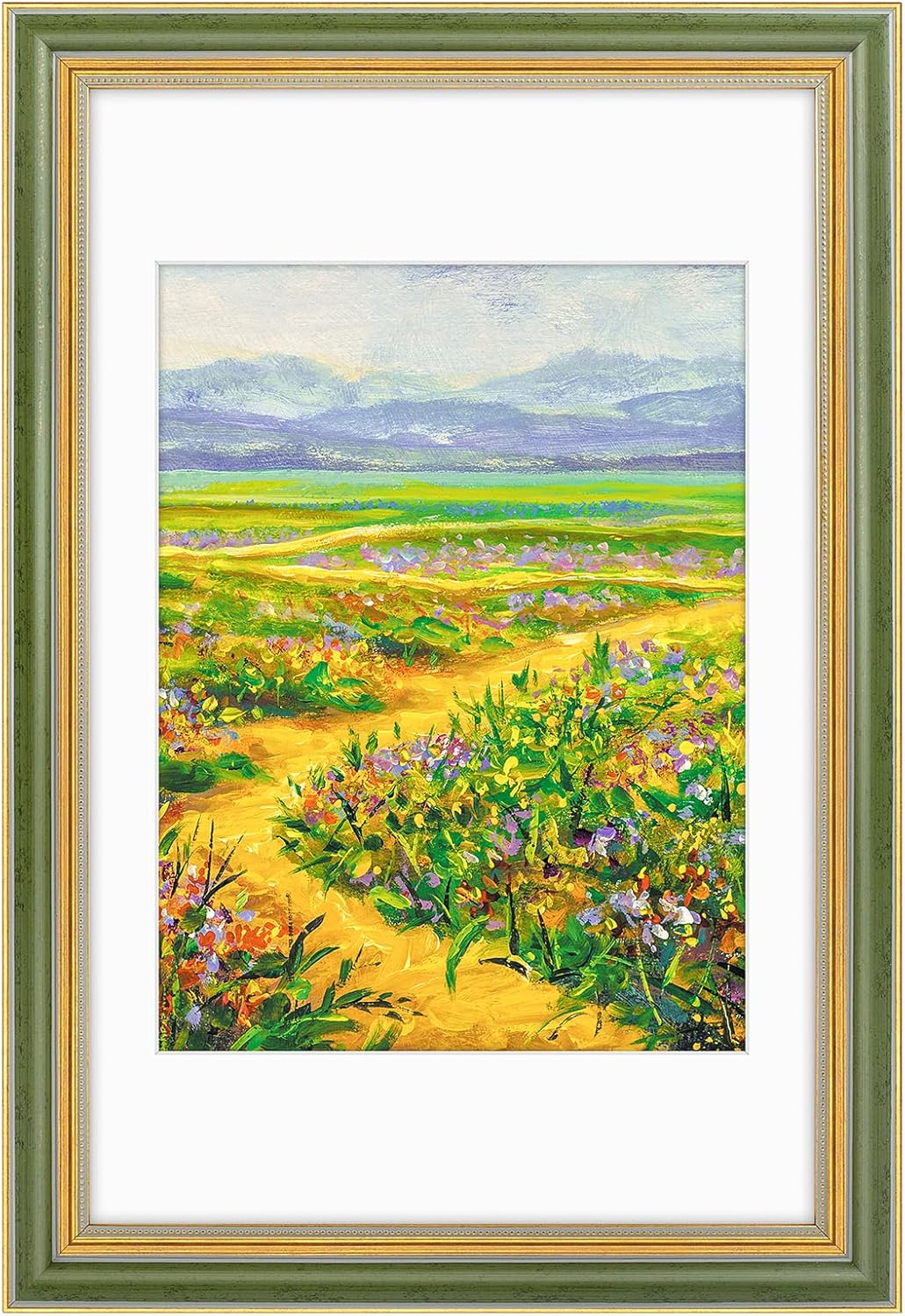 Golden State Art,11x14 Ornate Picture Frame for 8x10 Photo with Mat or 11 x 14 Prints without Mat,Real Glass Wall Display(Color:Green Gold)