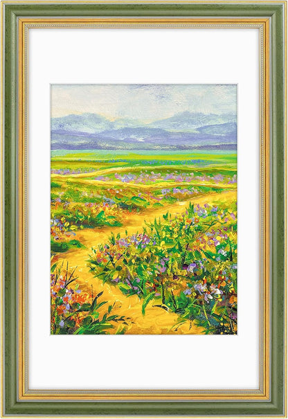 Golden State Art,11x14 Ornate Picture Frame for 8x10 Photo with Mat or 11 x 14 Prints without Mat,Real Glass Wall Display(Color:Green Gold)