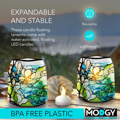 MODGY Luminary Lanterns Candle Holder Decorative Indoor Outdoor Decor, Plastic Candle Lantern Lamps for Wedding Table Centerpiece Porch 4-Pack, with Flameless Floating LED Candles Magnolia