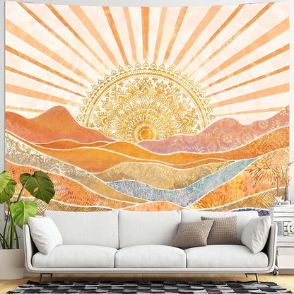 Lunerfex Bohemian Mandala Sunrise Wall Tapestry, Abstract Mountain Scenery Tapestries for Home Decor, Boho Tapestry 48x36 Inch