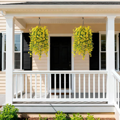INQCMY Artificial Fake Hanging Flowers Plants for Outdoor Summer Decoration,2 PCS Faux Silk Daisy with Eucalyptus Leaves,UV Resistant Look Real for Outside Home Planter Porch Patio Balcony Yard Decor