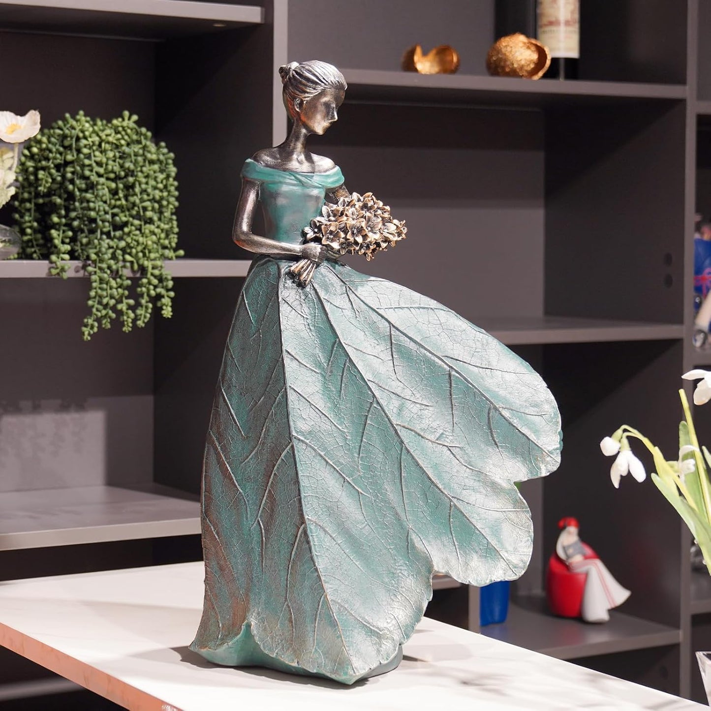 Guichifun Fairy Statue Collection Home Decoration - Leaf Angel Girls Resin Modern Table Decor for Living Room Office Sculpture Decor for Women Indoor Rustic Figurines Gift 5 x 3 x 7.5 Inch