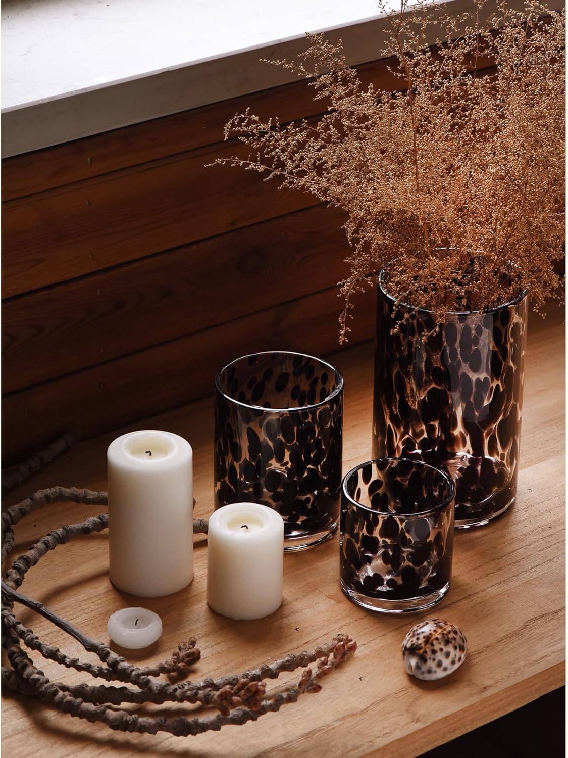 Glass Candle Holders Set, Hurricane Vase Centerpieces for Pillar Votive Flower,Clear Seeded Bubbles Cylinder Bulk, Mother's Day Birthday Gift,3 Sizes 8 Inch 5 Inch 3.5 Inch Height