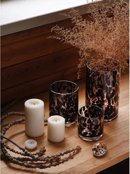 Glass Candle Holders Set, Hurricane Vase Centerpieces for Pillar Votive Flower,Clear Seeded Bubbles Cylinder Bulk, Mother's Day Birthday Gift,3 Sizes 8 Inch 5 Inch 3.5 Inch Height