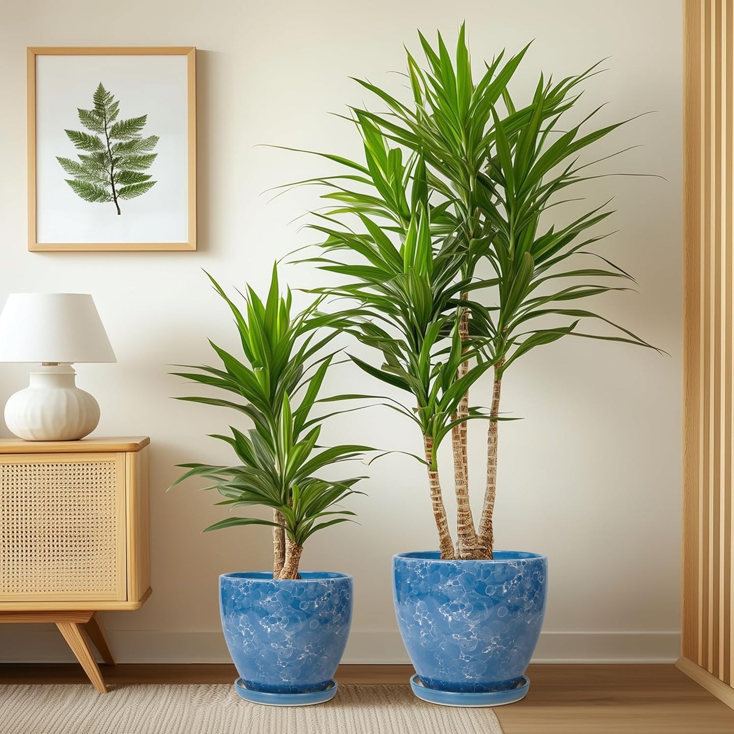 Plant Pots Indoor, Ceramic Planters Pots with Drainage Holes and Saucers, 10+8+6 Inch, Set of 3, Round Large Flower Pots for Indoor Outdoor Plants, Blue