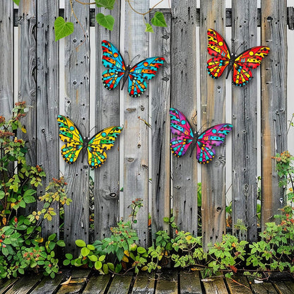 Metal Butterfly Wall Decor - 9.6" Outdoor Fence Wall Art Decor, Hanging Decoration for Garden Yard Living Room Bedroom Patio Balcony(4 Pack)