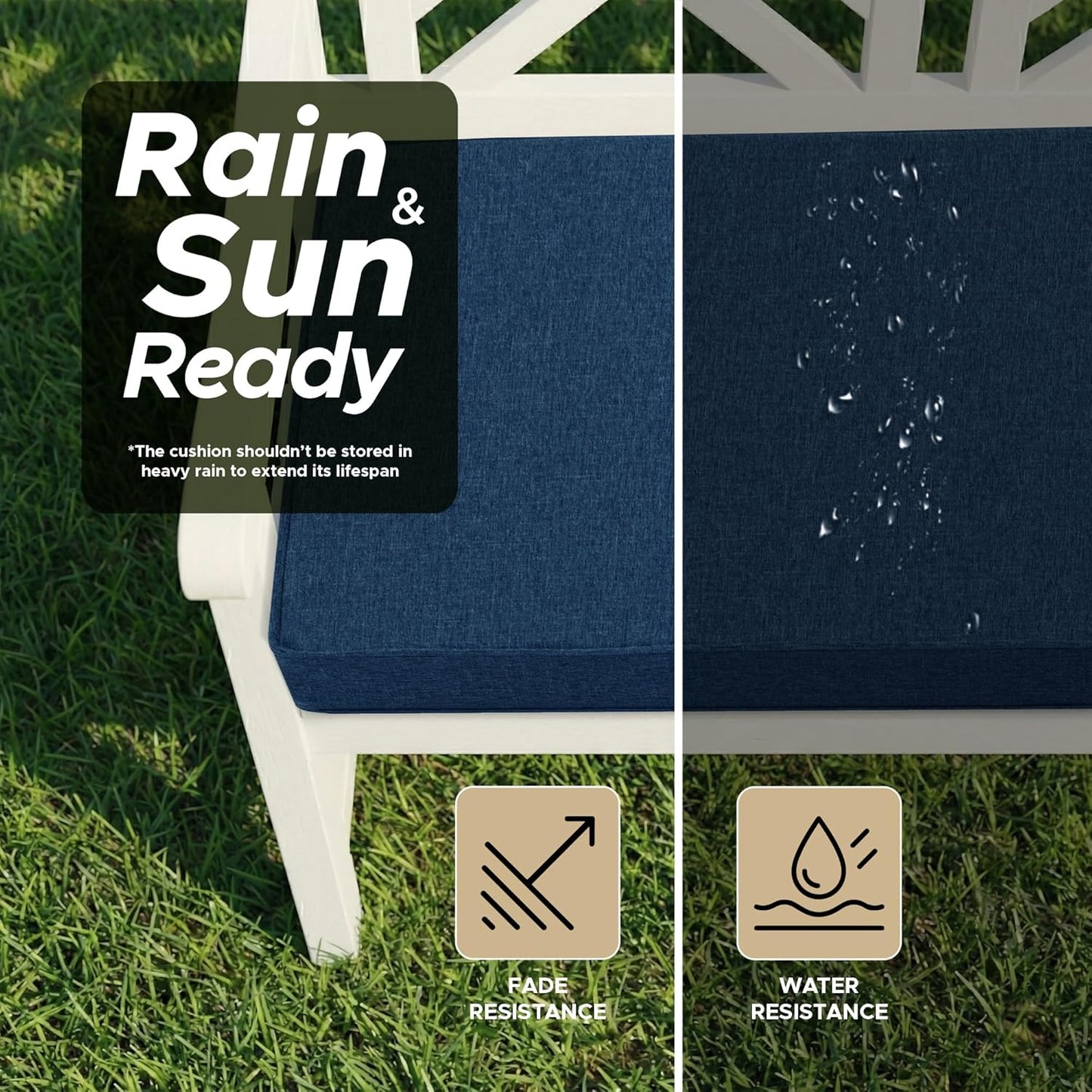 Outdoor Bench Cushion, Water-Resistant & Fade-Resistant, Porch Swing Cushions with Ties, Patio Furniture Seat Pads for Garden Loveseat Settee, Removable Cover Non-Slip Bottom, 48 x 16 Inch, Natural