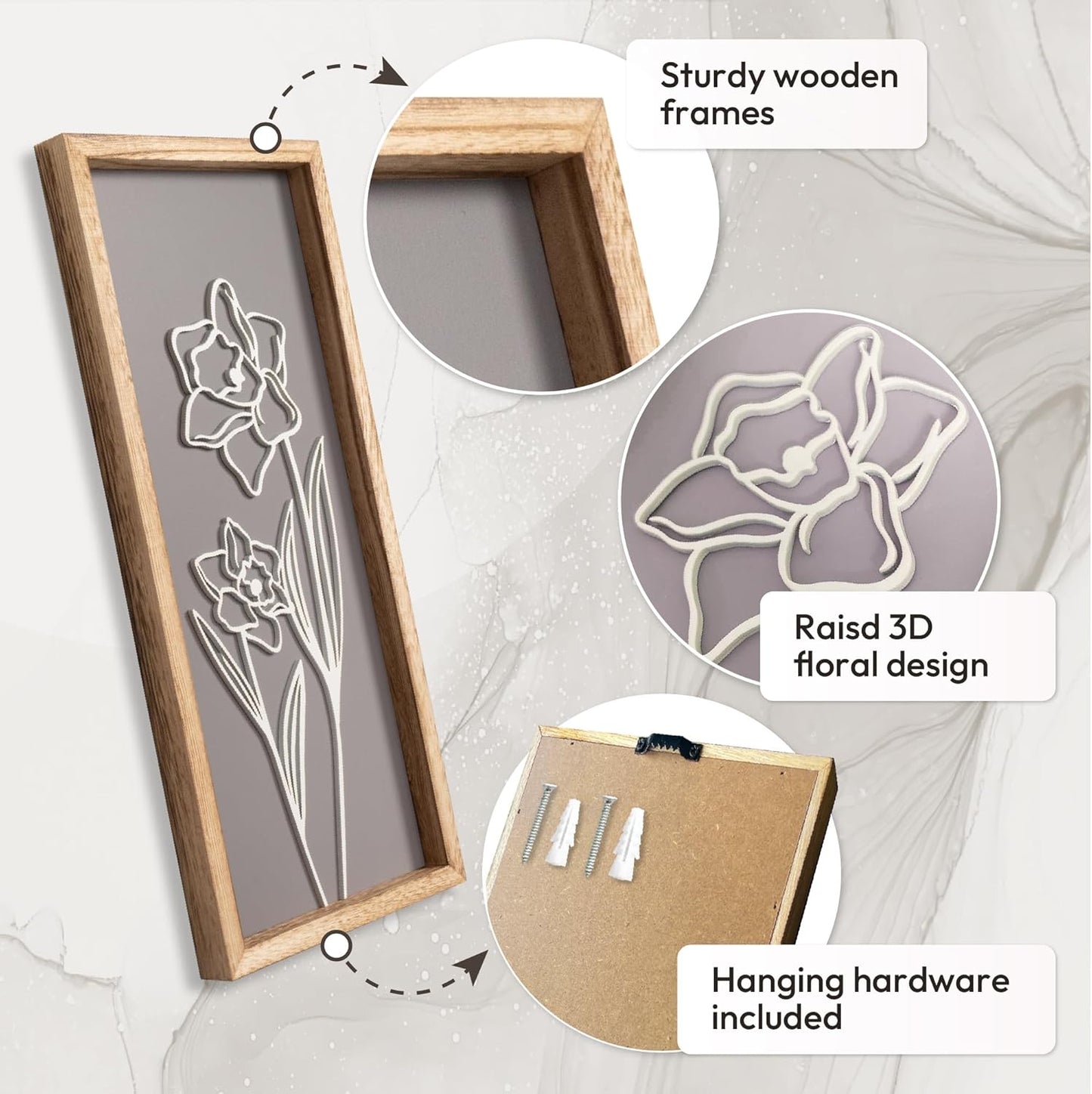 3D Floral Green Wall Art (Set of 2) Lightweight, Wooden Ready-to-Hang Boho Framed Wall Art for Bathroom, Bedroom, Living Room or Office – Premium Sage Green Farmhouse Decor – Gift-Boxed