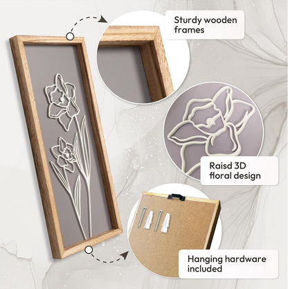 3D Floral Green Wall Art (Set of 2) Lightweight, Wooden Ready-to-Hang Boho Framed Wall Art for Bathroom, Bedroom, Living Room or Office – Premium Sage Green Farmhouse Decor – Gift-Boxed
