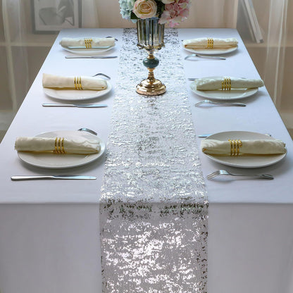 Snowkingdom 2 Pieces Gold Table Runner, Sequin Glitter Foil Metallic Thin Mesh Runner Roll 11"x108", Gold Table Decorations for Event Party, Wedding, Birthday Party, Christmas