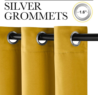 NICETOWN Halloween Pitch Black Solid Thermal Insulated Grommet Blackout Curtains/Drapes for Bedroom Window (2 Panels, 42 inches Wide by 63 inches Long, Black) - Colors A