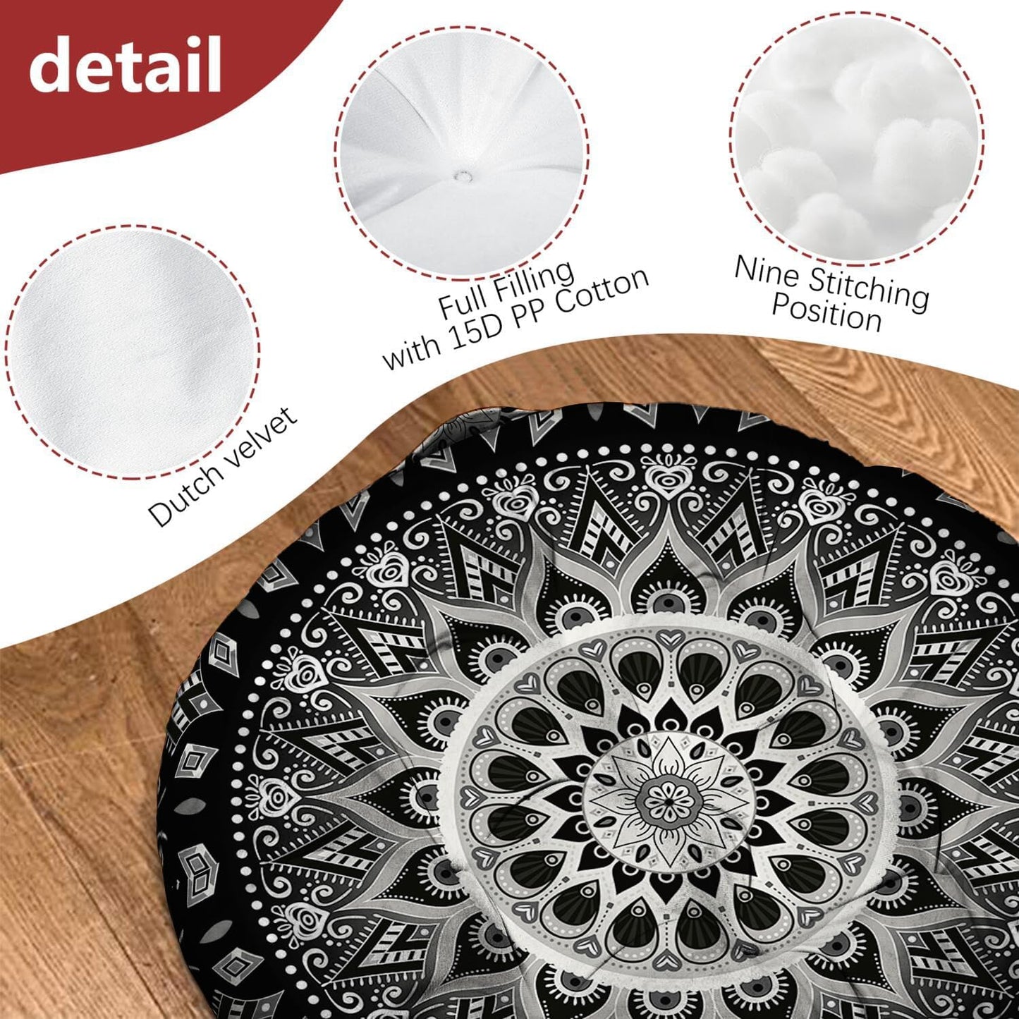 Mandala Meditation Cushion, Boho Meditation Mat, Meditation Pillows for Sitting on Floor, Cushions for Sitting in Home and Outdoor, Square Floor Pillow Cushion Seating for Yoga Accessories 22'' X 22''