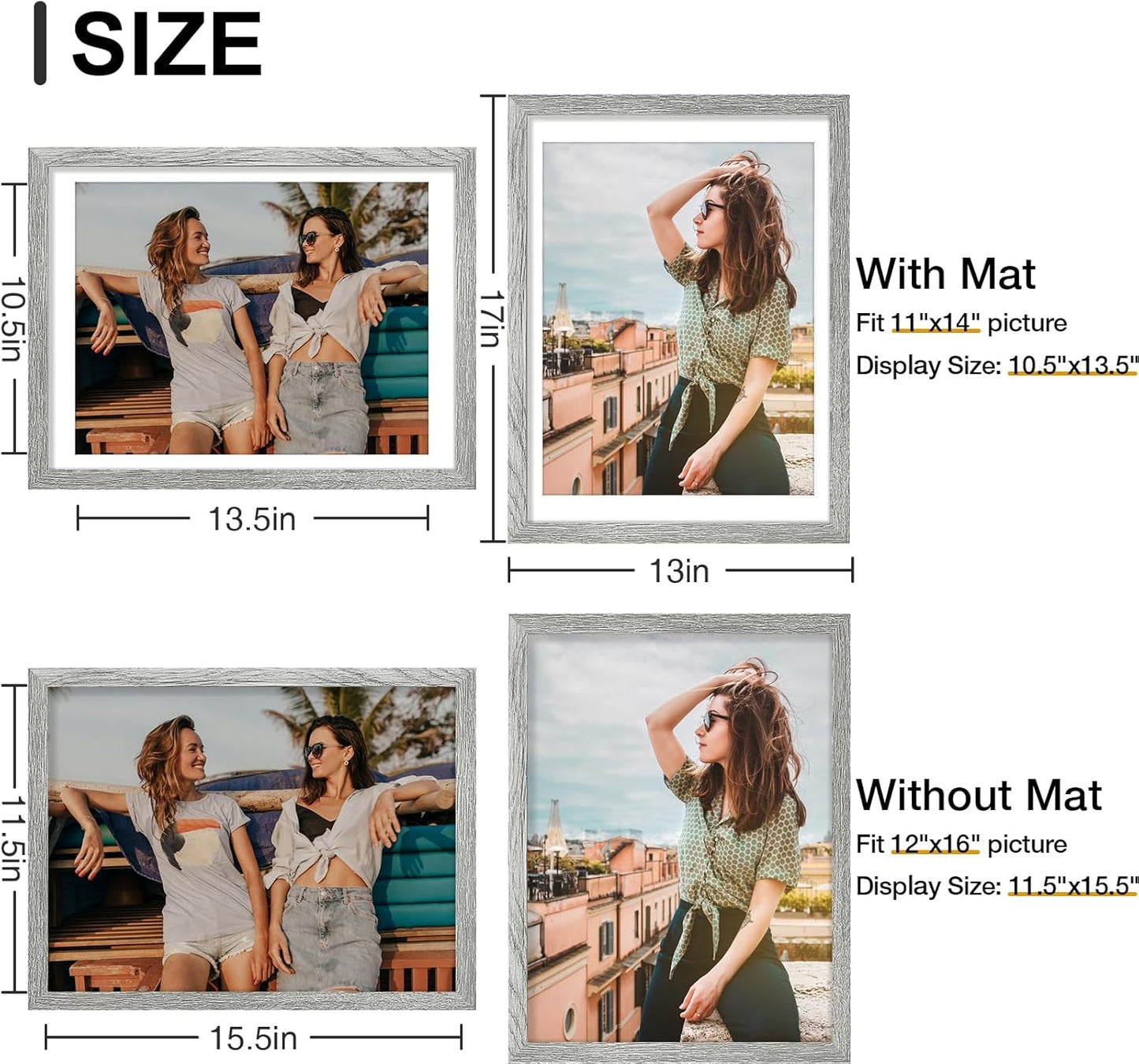 Vittanly 8x10 Picture Frames Set of 9, Shatter Resistant Plexiglass, Display 5x7 Pictures with Mat or 8x10 without Mat, Photo Frames for Wall or Tabletop, Engineered Wood, Black - Colors A