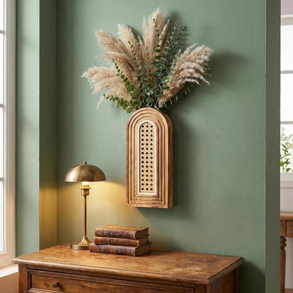 Dnnnii 2 Pack Wooden Wall Vase Set - Brown Finish Modern Farmhouse & Boho Wall Decor for Entryway, Hallway, Bathroom, Living Room, Dining Room, Narrow Spaces