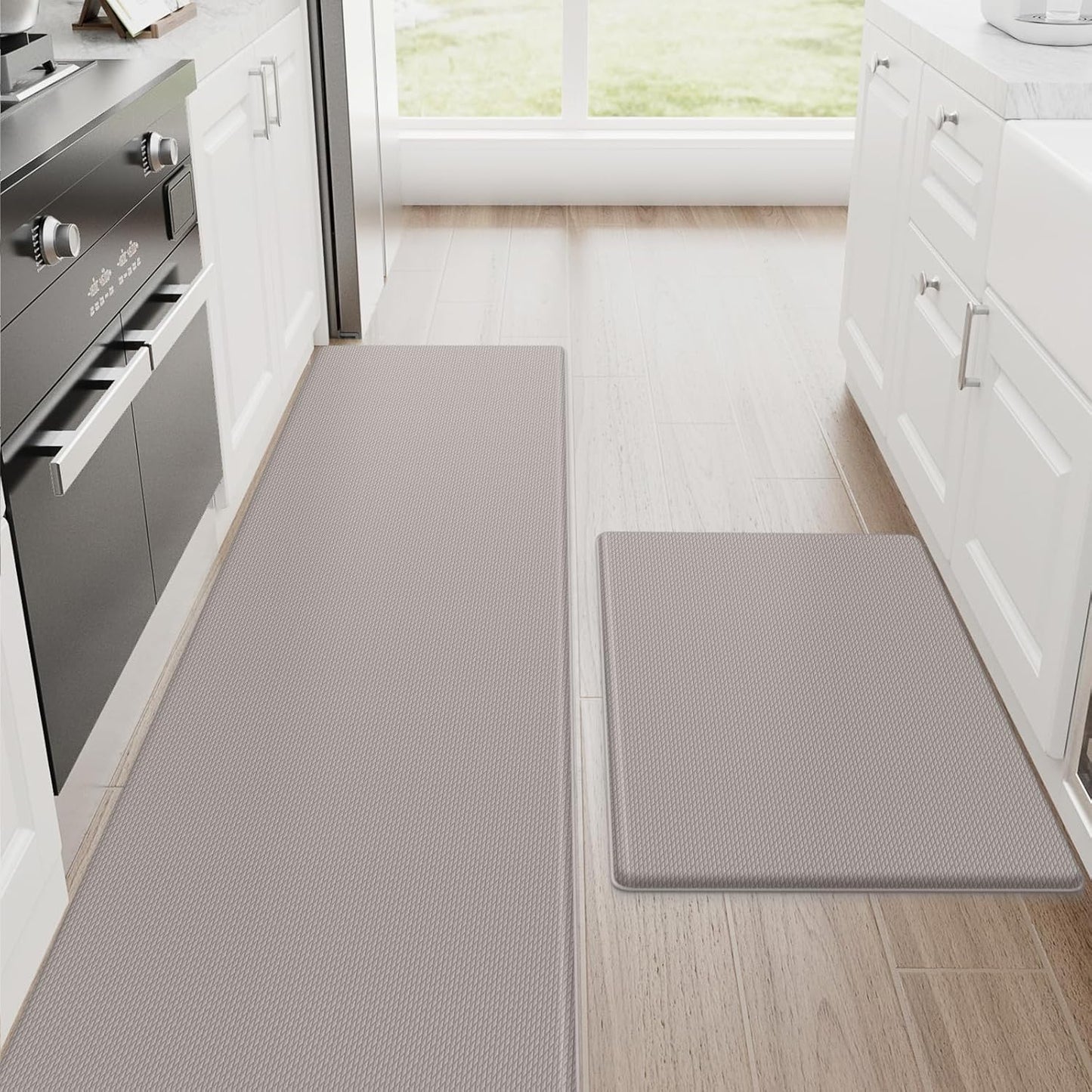 StepRite Kitchen Mats, 2PCS Kitchen Rugs, Cushioned Anti Fatigue Kitchen Mats for Floor, Non-Slip Standing Desk Mat, Waterproof Kitchen Rug Set for Kitchen, Floor, Office, 17.3"x30"+17.3"x47", Black